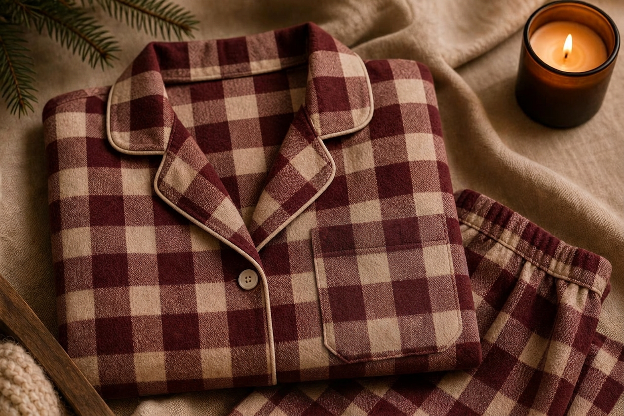 Korte Pyjama — Gingham Burgundy